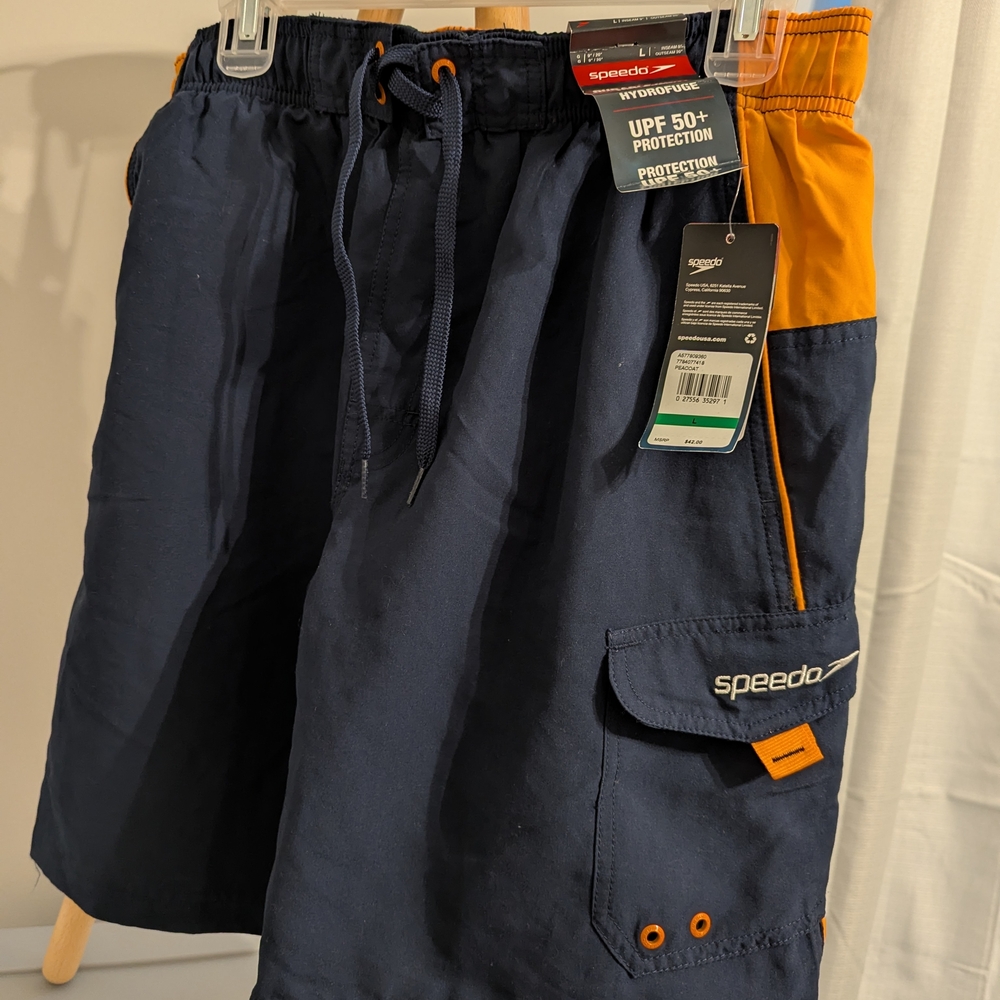 Speedo Men's Navy and Orange Cargo Swim Shorts